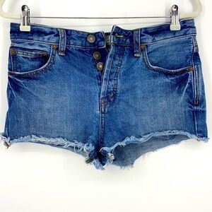 𝅺Free People Denim Button fly Frayed Micro Shorts SZ 26
